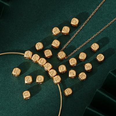 China Copper Antique Beads Necklace DIY Kit Loose Beads Alphabet Cube Gold Square Bead 26 Letters Bracelet for sale