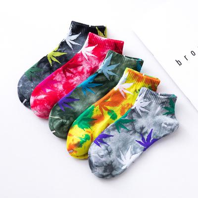 China Novelty Bonypony Sports Leaves Crew Sock Weed Leaf Sock Antibacterial Funny Crazy Tie Dye Colorful Printed Sports Short Socks for sale