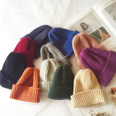 China COMMON kids featuring cool designs ribbed knit stretchy elastic skull hats stripes skullcap for sale