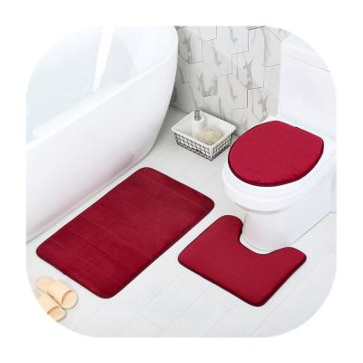 China Washable Microfiber Embossed Anti-Slip Floor Mats Flannel Velvet Fabric Sponge Bath Mat 3pcs Set for sale