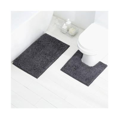 China Bath Tufted Mat Slip Resistance Chenille Mat 2pcs Non Slip Machine Chenille Set Water Absorbent Chenille Mat Set Bathroom for sale