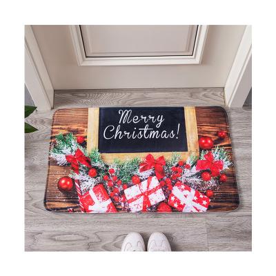 China Washable Microfiber Printed Christmas Flannel Fleece Mat Christmas Home Mat Front Door for sale