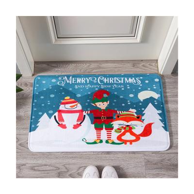 China Washable Merry Christmas Decoration Mat Printing Non-slip Flannel Floor Mat Mat Christmas Home Decoration Door Mat for sale