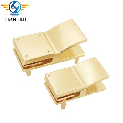 China Eco - Friendly Custom Lightweight Golden Square Metal Clip Bag Push Lock for sale