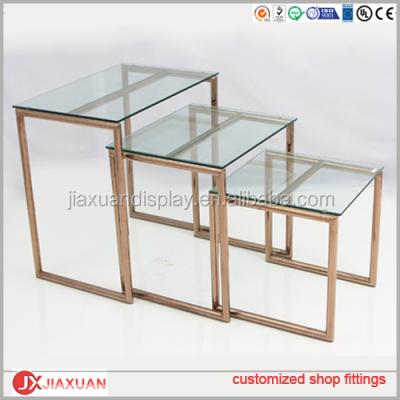 China Display garment set metal 3 and glass shoe nesting table shoe display table clothing nest table/shelf for sale