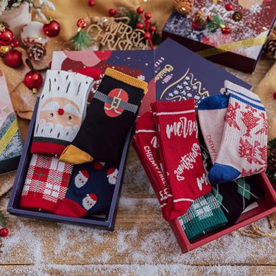 China Fashion Cartoon Pattern Ins Breathable Street Style All Cotton Festival Men Women Winter Gift Box Christmas Warm Socks for sale