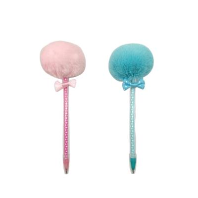 China Novelty and Beautiful Cute Colorful Fuzzy Pom Pom Wool Fuzzy Pom Pom Wool Ballpoint Pen Superior Look Promotion Gift Student Stationery for sale