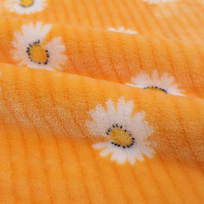 China Stripe Shrink-Resistant Warm Blanket Polyester Printed Flannel Fleece Fabric With Flowers Pattern For Baby Winter Sleepwear for sale