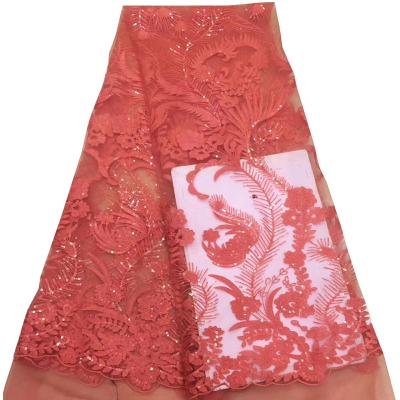 China New Design Shrink-Resistant Mesh Three-Dimensional Flower Pattern Sequin Lace Up Embroidery Fabric For Wedding Dress for sale