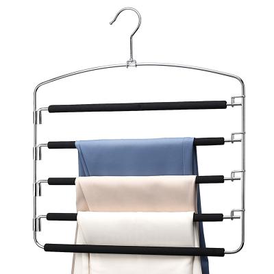 China 5 Tier Space Saving Metal Padded Pants Trousers Foam Padded Hangers Multi Row Non Slip Hanger for sale