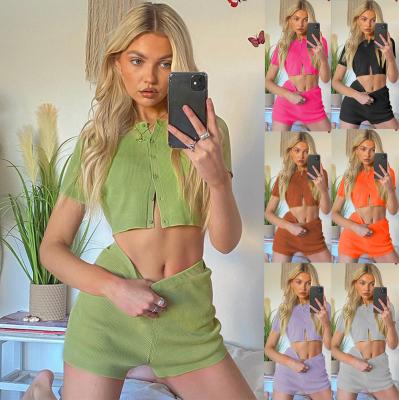 China 2021 summer fashion breathable shorts two pieces set women kinds and casual home crop top for sale