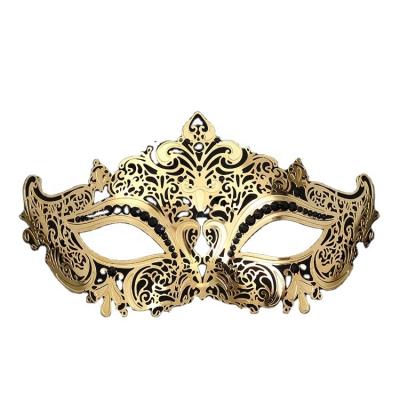 China Laser-Cut Venetian Costume Filigree Metal Diamante Rhinestone Party Mask Half Face Dancing Masquerade Ballroom Venetian Metal Mask for sale