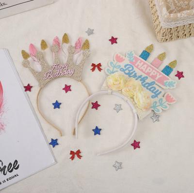 China Gold Floral Sparkle Crown Headband Prop Tiara Head Hoop For Photo Birthday Rainbow Flower Crown Hairband Headbands for sale