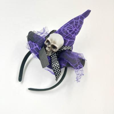 China Halloween Skeleton Witch Hat Headband Headbands Halloween Headbands Costume Dress Up Cobweb Mesh Covered Witch Hat Headband Purple for sale