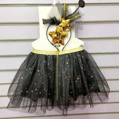 China Polyester New Year Outfit Girl Clothes Mesh Lace Princess New Year Magic Wand Shiny Star Headband Tutu Skirt Tulle Tutu Skirt for sale