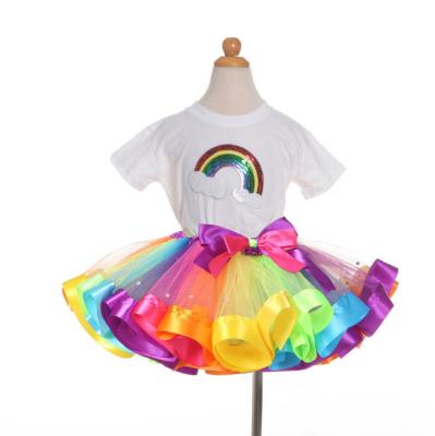 China Polyester Girls Rainbow Tutu Dress Party Halloween Christmas Tutu Skirt Outfit Princess Tulle Costume Girls Party Fancy Dress for sale