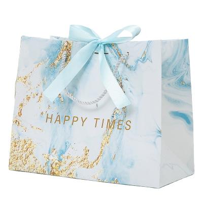 China Recycled Materials Ins Style Marbled Paper Bag Mother's Day Clothing Store Valentine's Day Teacher's Day Gift Bag for sale