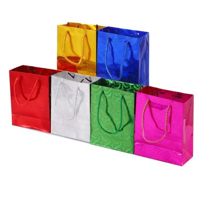 China Recycled Materials Inventory Paper Bag Gift Packaging Maker Laser Cut Gift Holographic Paper Bag Handles 12 Packs for sale