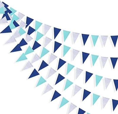 China Royal Blue Hanging Bunting Flag Garland Theme Party Decorations Supplies Healthcare Institutes Navy Blue Pennant Silver Banner Paper Triangle for sale