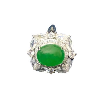 China Gem Ring Flowery Emerald Ring Female À LA MODE Jade Color Gem Green Agate Crystal Jade Adjustable Ring for sale