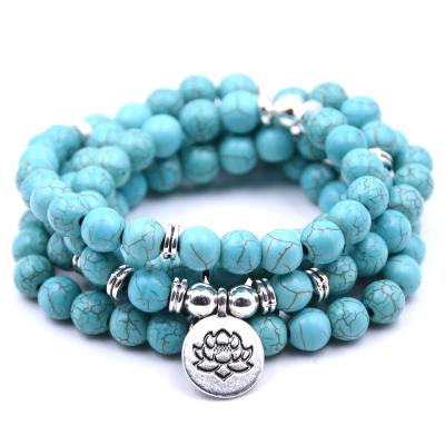 China CLASSIC 108 Beads Buddha Natural Stone Turquoise Multilayer Yoga Bracelet Bangle In Stock for sale