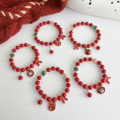 China Year of the Gift 2022 Tiger Red Tiger Bracelet Durable TZodiac New Year Bracelet New Year Gift Red Beaded Females for sale