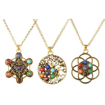 China CLASSIC Zinc Alloy Wholesale Gemstone Vintage Pendant Tree Of Life Necklace Healing 7 Chakra Necklace for sale