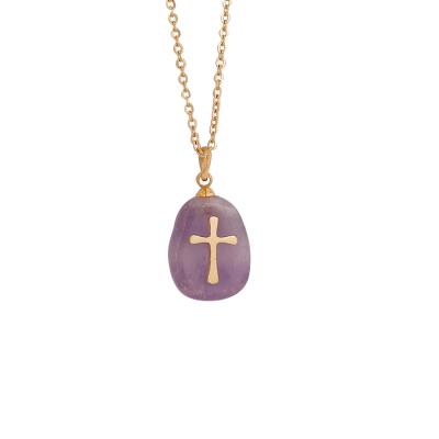 China FASHIONABLE Natural Stone Cross Women Clavicle Chain Simple Necklace For Women Stainless Steel Necklace for sale