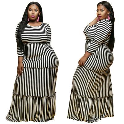 China Plus Size Fashion Striped Casual Dresses Autumn Loose Long Sleeve Long Dress Women's Plus Size Dress for sale