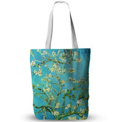 China Fashion Van Gogh Canvas Tote Bags Grocery Shopping Reusable School Bag With Handles for sale