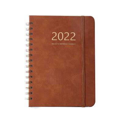 China 2022 Spiral Notebook Full English Weekly Schedule Book PU Notebook Elastic Band Leather Notebook for sale