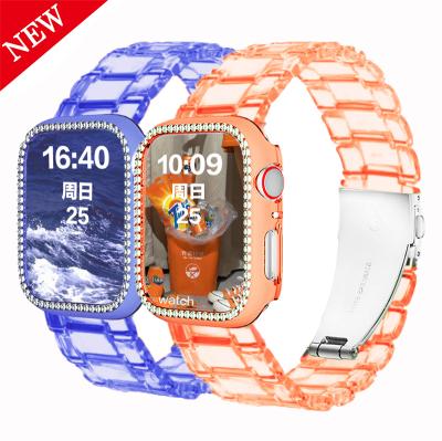 China Beautiful 38mm 40mm 42mm 44mm Transparent PC Case Cover Device Set Watch Band Resin Strap For Apple Watch for sale