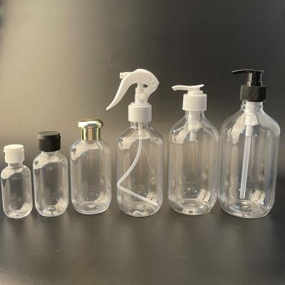 China Cosmetic 2 Ounce Pet Boston Bottles Round Clear Plastic Bottle With Foam Pump Mist Sprayer 60ml 100ml 200ml 300ml 400ml 500ml 1000ml for sale