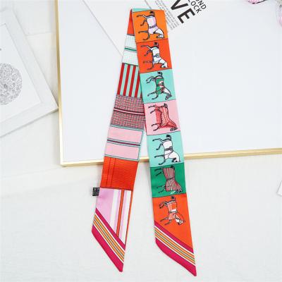 China Wholesale Short Bandana Silk Scarf Soft Silk Scarf Wrap Tie Hair Ribbon Long Narrow Neck Scarves For Lady for sale