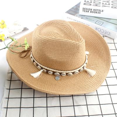 China 2022 Character Jazz Hat Ladies Summer Seaside Retro Shell Tassel Shade Beach Straw Hat for sale