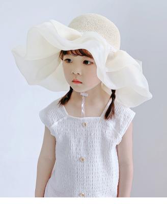 China New Children's Sunscreen Sunscreen Sunscreen Hat Summer Girls Summer Girls Parasol Fisherman Hat Princess Lace Oversized Straw Hat for sale