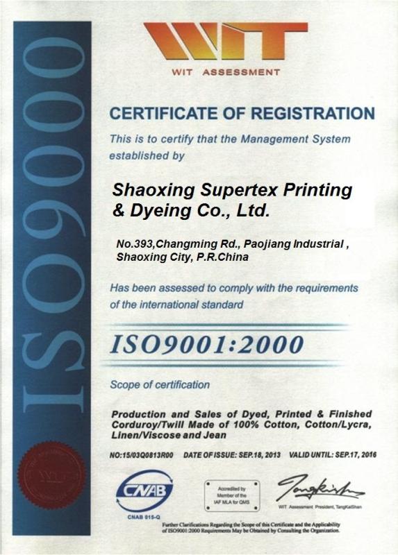 SUPERTEX FACTORY ISO9001-2000 CERTIFICATE COPY - SHENZHEN SUPERTEX TEXTILE CO., LTD