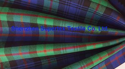 China Grün-blaues Plaid-Garn gefärbter elastischer Ausdehnungs-Gewebe-Polyester-Twill/Bohrgerät für Uniformen der Dame der Männer zu verkaufen