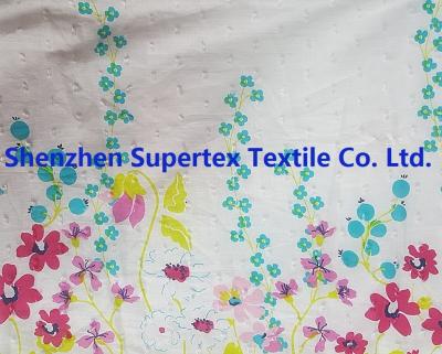 China White Border Flower Custom Cotton Fabric For Blouses Skirts , Flower Print Fabric for sale