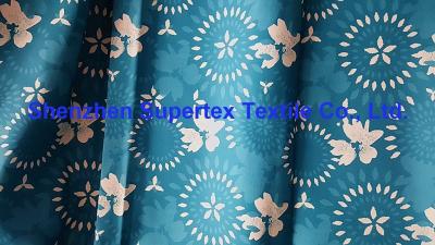 China Teal Blue Beachwear Fabric Microfiber Peach 2/2 Twill Paper Print W/R Finish 200GSM for sale