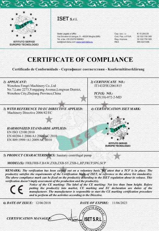 CE - Wenzhou Fengri Machinery Co., Ltd.