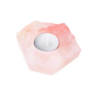 China Europe New arrivals  Natural Crystal Candle Holder Rough Rose Quartz Candle Holder Home Wedding Dec for sale