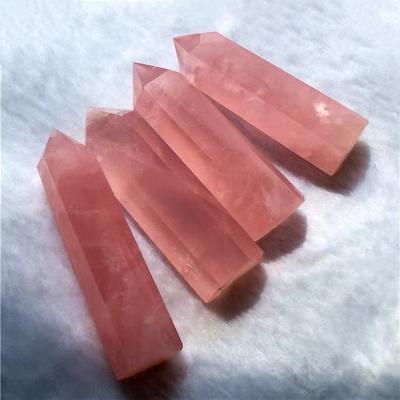 China Europe Natural Crystal Tower Point Wholesale Pink Rose Quartz Point Healing Home Dec Gift for sale