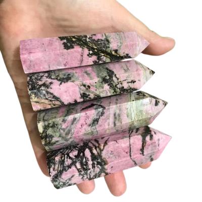 China Europe Natural Rhodonite Crystal Tower Point Pencil Obelisk Healing Wand Stick Small Medium Large Size Wholesale for Business Gift for sale