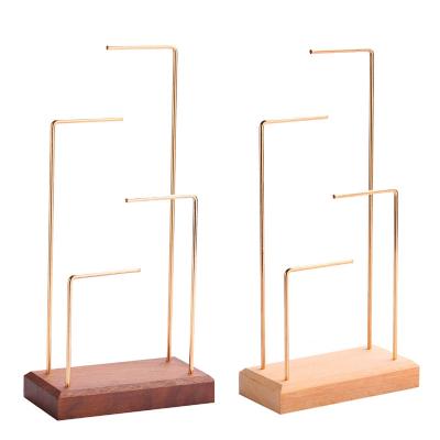 China Solid Wood Jewelry Display Stand Metal Stick Ring Display Holder Pendant Earrings Storage for sale