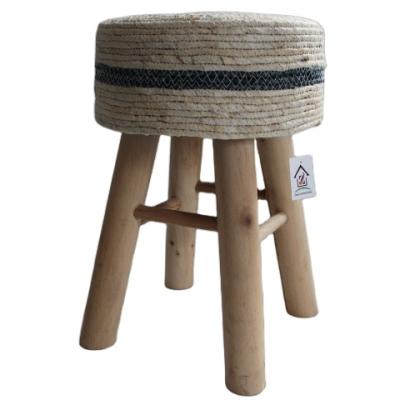 China Factory Cheap Round (Other) Adjustable Padded Sea Grass Woven Foot Stool With Wooden Leg for sale