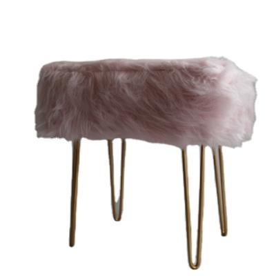 China Modern Living Room Furniture Square Faux Fur Stools With Gloden Metal Legs for sale