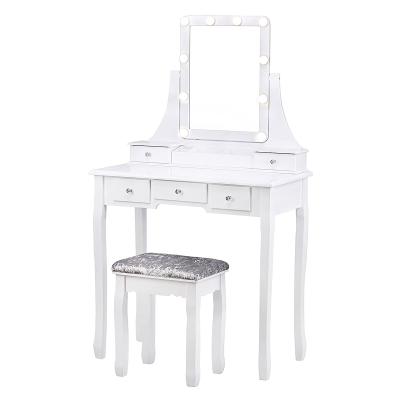 China Modern vanity table with lighted mirror makeup dressing table with lights and drawers for sale