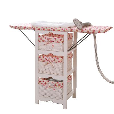 China Solid Wood Folding Table Ironing Board With Wicker Baskets for sale