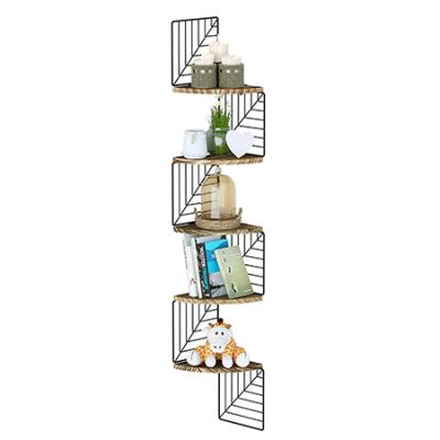 China 5 Tier Adjustable Corner Wall Mount Shelf Rustic Wood And Metal (Others) Floating Shelves Living Room Furniture for sale